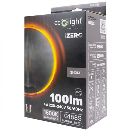 LED žárovka G188 E27 4W 100lm 1800K Warm FILAMENT Dekorativní ZERO Ecolight