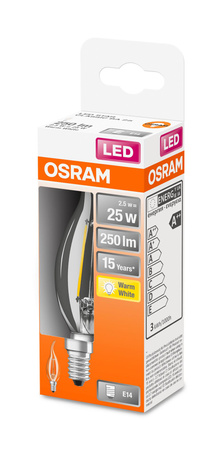LED žárovka E14 BA35 2.5W = 25W 250lm 2700K Teplá bílá 300° vlákno OSRAM STAR
