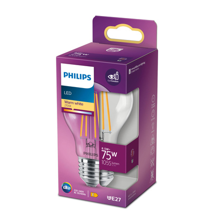 LED žárovka E27 A60 8.5W = 75W 1055lm 2700K Teplá bílá vlákno PHILIPS