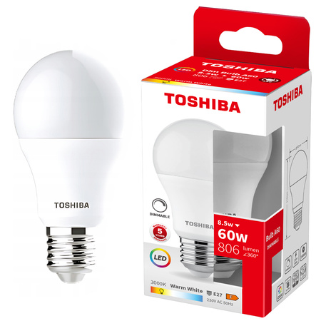LED žárovka E27 A60 8,5W = 60W 806lm 3000K Warm Dimmable TOSHIBA