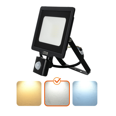 Venkovní zahradní LED reflektor 30W 2550lm 4000K Neutrální 120° se senzorem pohybu a soumraku IP65 Černá MHC Kobi