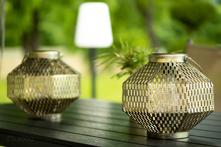 LED solární lampa Lucerna zahradní vlákno LANTERN závěsná kovová měď