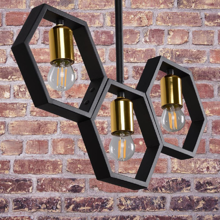 Retro stropní závěsné svítidlo 3x E27 černá + zlatá Honey GOLDLUX (Polux)