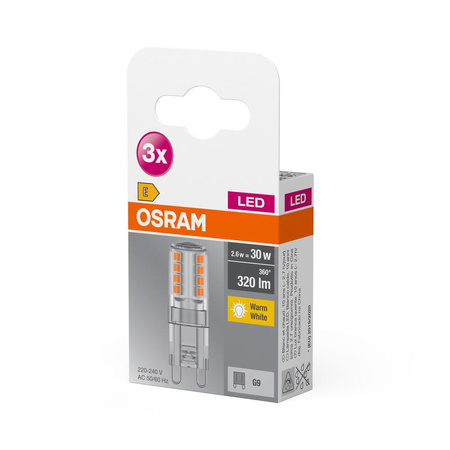 3x LED G9 KAPSULE 2.6W = 30W 320lm 2700K Teplá bílá základna OSRAM