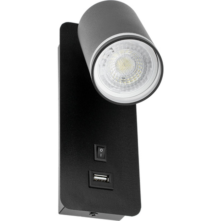 Nástěnné svítidlo GU10 RING s USB a vypínačem. černé