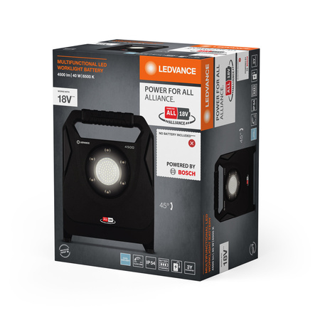 LED reflektor Bateriová lampa na stojanu Přenosná pracovní 40W 4500lm 6500K IP54 Černé pracovní světlo Ledvance