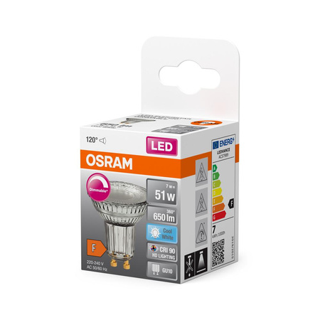 LED PAR16 reflektor GU10 7W = 51W 650lm 4000K Neutrální CRI90 120° Stmívatelný SUPERSTAR Osram