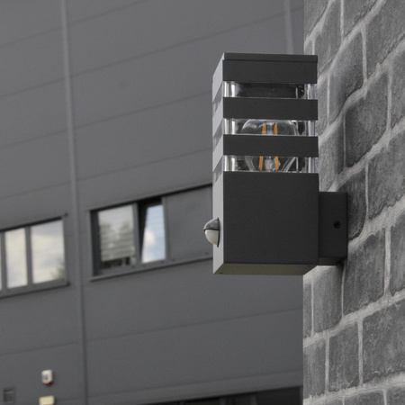 Zahradní lampa Nástěnná lampa TEKSAS PIR E27 IP44 senzor grafitový GOLDLUX (Polux)