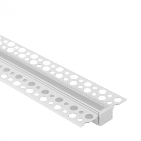 Hliníkový LED profil pro sádrokarton REGIPS Zapuštěný pod omítku Bílý 1m s průhledným difuzorem pro LED pásky + krytky Ecolight řady GP