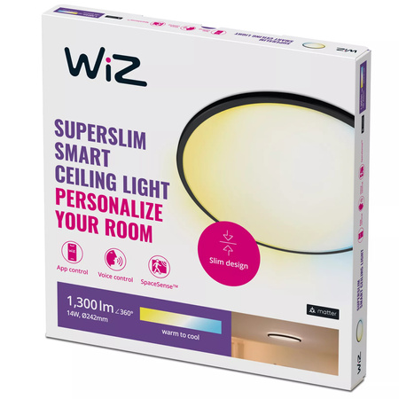 Plafond LED stropní svítidlo pro povrchovou montáž 14W CCT černé kulaté SMART WiFi WiZ