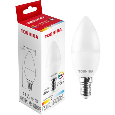 LED žárovka E14 C37 4.7W = 40W 470lm 4000K neutrální bílá 220° Mléčná TOSHIBA