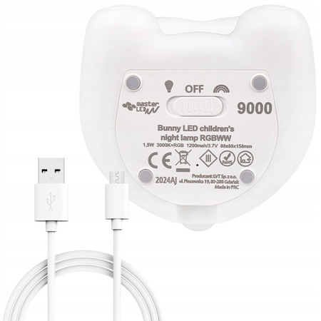 Dětská stolní lampa LED 1,5 W 28 lm 3000K teplá RGB 360° bílá Masterled Rabbit