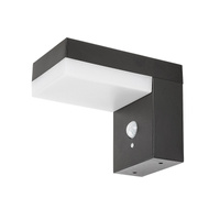 LED solární zahradní lampa nástěnná lampa ZREBAR 6W 4000K IP44 dolů s pohybovým senzorem černobílá RABALUX
