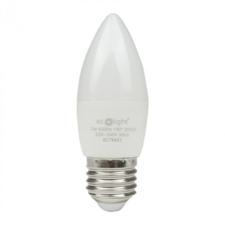 LED žárovka svíčka B37 E27 7W 630lm 3000K teplá bílá Ecolight