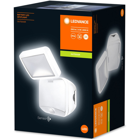 LED reflektor 4W 260lm 4000K IP54 bílý s detektorem pohybu LEDVANCE SPOTLIGHT napájený z baterií