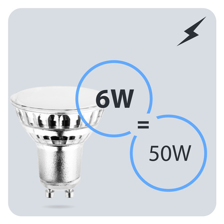 Žárovka LED GU10, 6W = 50W 580lm 6500K Studená bílá 120° Skleněná LUMILED