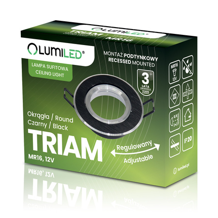 Halogenové stropní svítidlo pod omítku Kulaté pohyblivé svítidlo GU10 MR16 černé TRIAM LUMILED