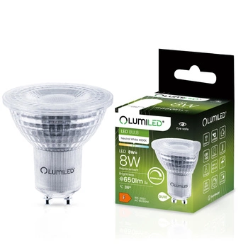 Žárovka LED GU10, 8W = 80W 650lm 4000K neutrální bílá reflektor 36° Stmívatelná LUMILED