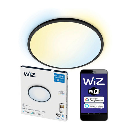 Plafond LED stropní svítidlo pro povrchovou montáž 16W CCT černé kulaté SMART WiFi WiZ