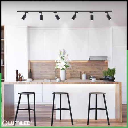 Osvětlovací lišta 2m + 6x reflektor lištový, GU10 Černá Zlatý SAGI LUMILED