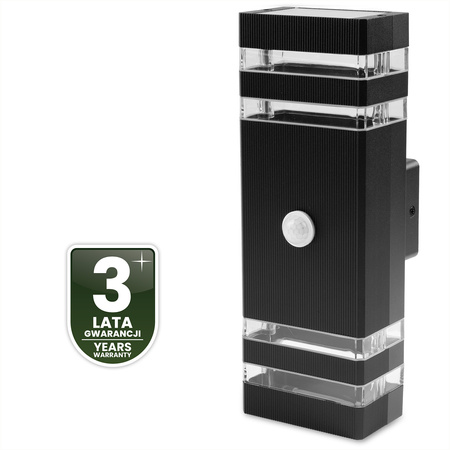 Zahradní nástěnné svítidlo shora dolů 2xGU10 Black Senzor pohybu a soumraku IP54 PROTEA LUMILED