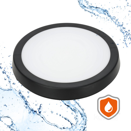 LED stropní svítidlo do koupelny s povrchovou montáží 24W 2280lm 4000K 120° s pohybovým a soumrakovým senzorem černé IP65 Nairos Kobi