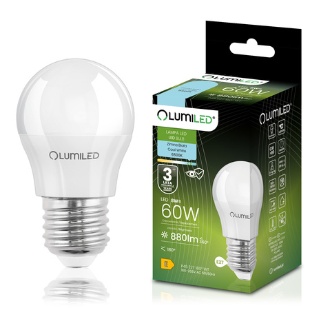 Žárovka LED E27, P40 8W = 60W 806lm 6500K Studená bílá 180° LUMILED