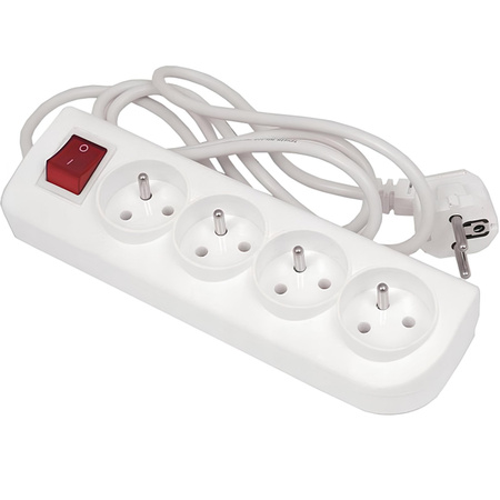 Zástrčka napájecího prodlužovacího kabelu - 4x zásuvka s uzemněním a vypínačem Napájecí proužek 1.5m 3x1mm 10A bílá