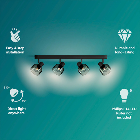 Reflektorové stropní svítidlo 4x E14 LED Black Sleet Philips