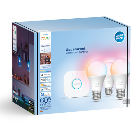 3x LED žárovka E27 A60 8W = 60W 806lm 2200-6500K CCT + RGB SMART Smart Bluetooth ZigBee White and Color Ambiance + Bridge Bridge Philips HUE Starter Kit