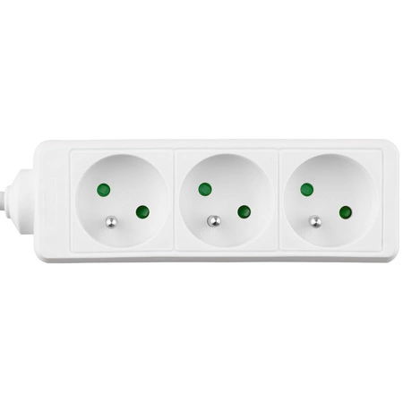 Zástrčka napájecího prodlužovacího kabelu - 3x zásuvka s uzemněním napájecí lišta 5m 3x1.5mm 16A bílá