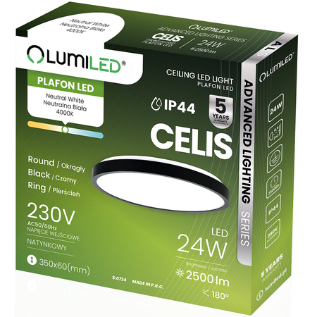 LED stropní podhled 24W 4000K CELIS Round IP44 Black Ring ALS LUMILED Povrchová montáž