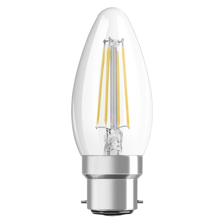LED žárovka B35 Candle B22d 4W = 40W 470lm 2700K Warm 300° Retrofit Filament CLASSIC Osram