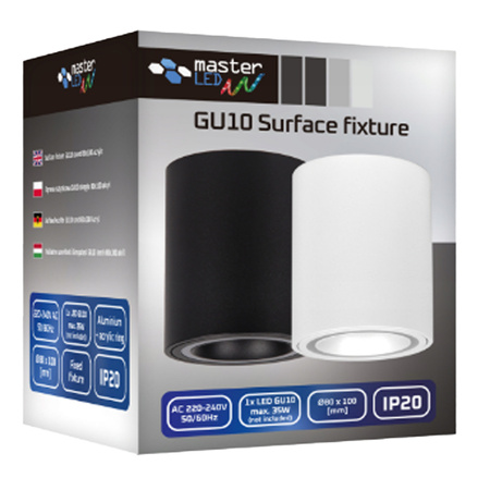 Halogenový reflektorový bodový reflektor GU10 s povrchovou montáží kulatý černý Masterled