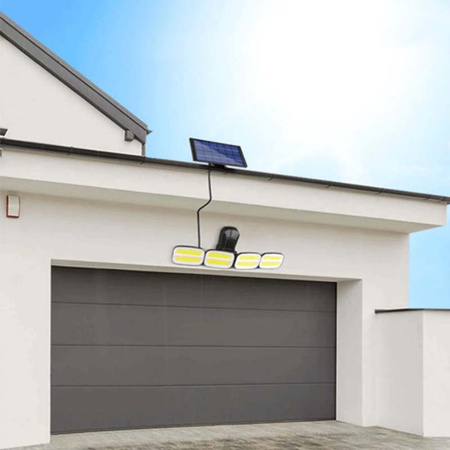 Solární Reflektor 4x COB LED 20W 800lm Studená bílá IP65 pohybový senzor + dálkové ovládání