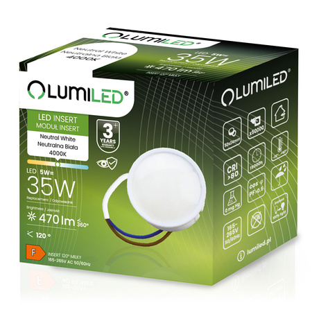 Vložka pro LED svítidla Modul INSERT Mléčný 5W = 35W 120° 470lm 4000K Neutrální LUMILED