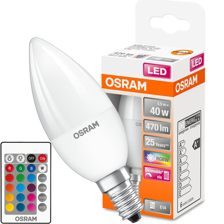 LED žárovka E14 B35 5,5W = 40W 470lm RGBW OSRAM Star PILOT stmívatelná