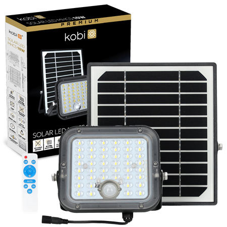 Venkovní solární LED reflektor 10W 1500lm 4000lm neutrální 120° se senzorem pohybu a soumraku IP65 černý MHCS Kobi