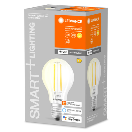 LED žárovka E27 A60 6W 806lm 2700K Teplá bílá SMART+ WiFi Filament Stmívatelné Classic LEDVANCE