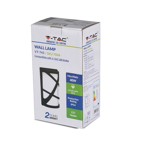 Zahradní lampa Elevation Nástěnná lampa E27 Mléčná Mosaic Černá Matné Stínidlo VT-745 V-TAC