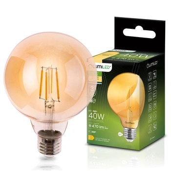 LED žárovka E27 Sphere G95 4W = 40W 470LM 2000K teplá bílá 360° Amber Filament LUMILED