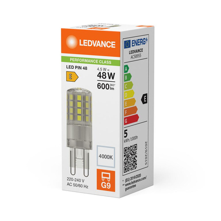 LED žárovka s kapslí G9 4,5W = 48W 600lm 4000K neutrální bílá 320° Ledvance