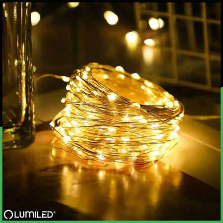 Solární Zahradní Světelný Řetěz 100x LED Dekorační Dráty 12m 2700K Teplá + DÁLKOVÉ OVLÁDÁNÍ FILO LUMILED