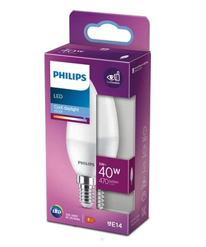 LED žárovka na svíčku E14 B35 4.9W = 40W 470lm 6500K Studená bílá PHILIPS