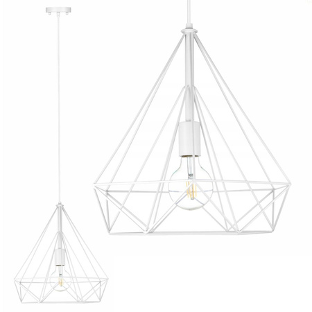 Geometrické stropní závěsné svítidlo bílé LOFT DIAMENT 1xE27 Drát BÍLÝ velký