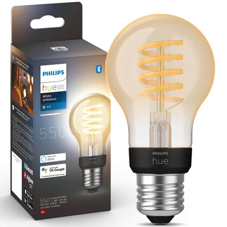 LED žárovka E27 A60 7W CCT PHILIPS HUE White & Ambiance Filament Bluetooth Zigbee