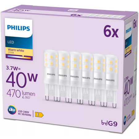6x LED žárovka s paticí G9 3,7W = 40W 470lm 2700K teplá bílá PHILIPS