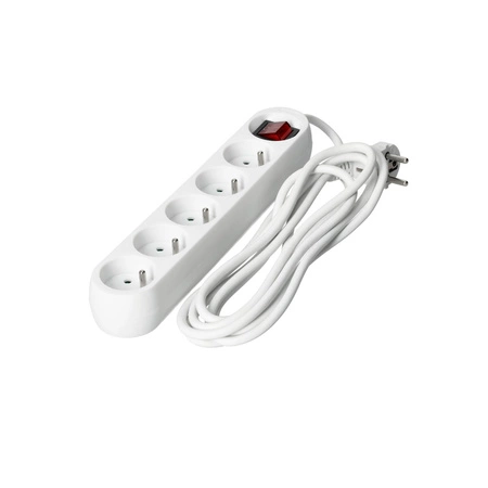 Prodlužovací kabel Zástrčka 5 x uzemněná zásuvka Power Strip On/Off Switch 3m White Linea Kobi
