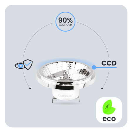 Žárovka LED G53, AR111 15W = 100W 1521lm 4000K Neutralní bílá 24° 12V DC Stříbrná LUMILED