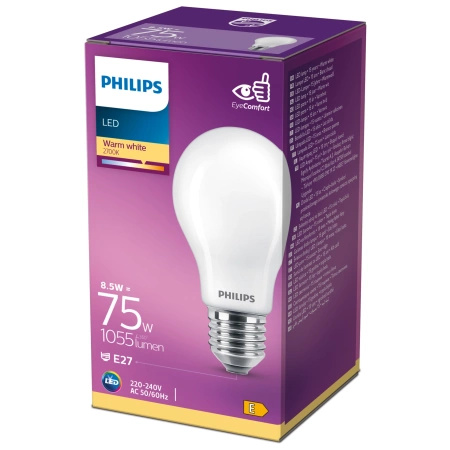 LED žárovka E27 A60 8.5W = 75W 1055lm 2700K Teplá bílá 300° PHILIPS